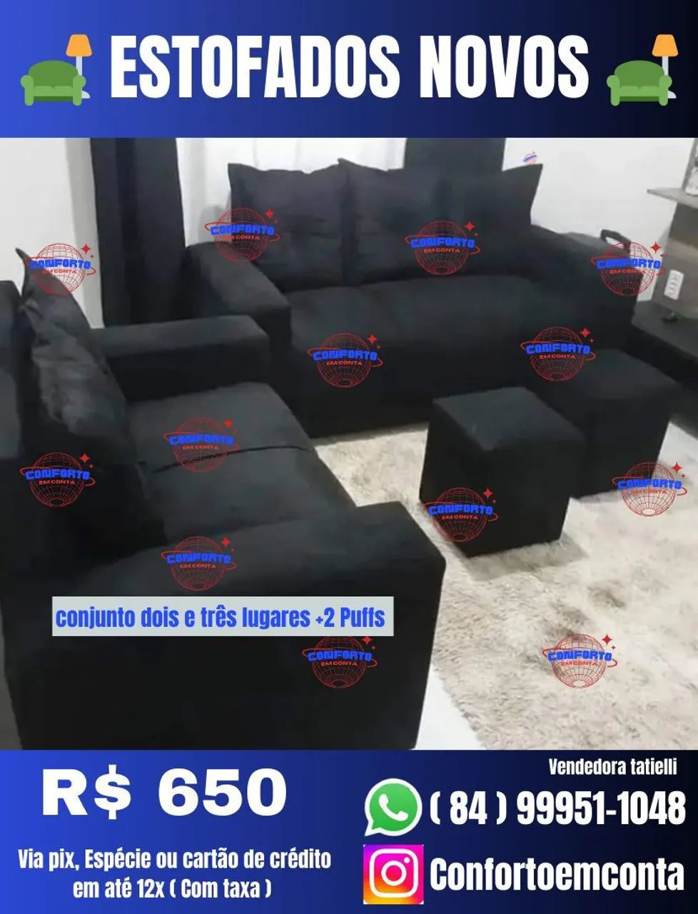 Conjunto de Sofás 2 e 3 Lugares com 2 Puffs- Diretamente da fábrica  - Foto 2