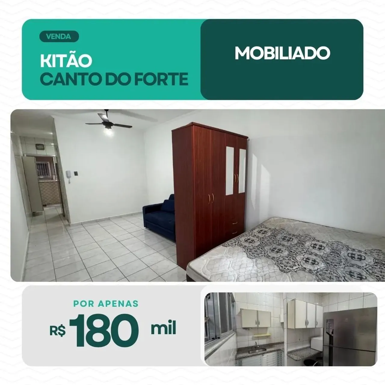 Kitnet para Venda em Praia Grande, Canto do Forte, 1 dormitório, 1 banheiro, 1 vaga