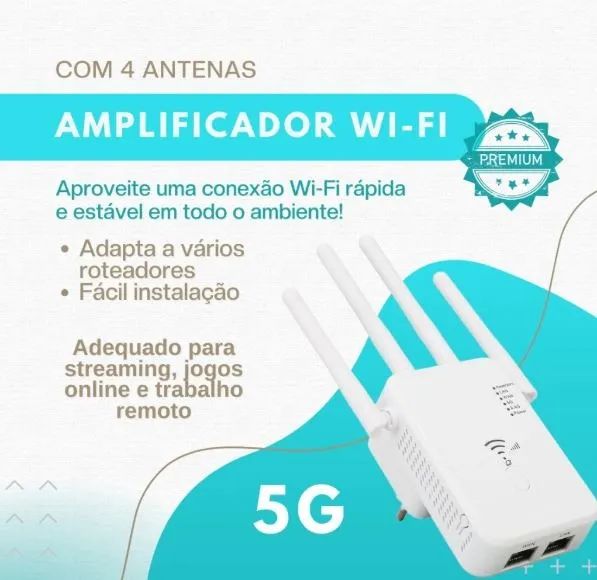 Repetidor Extensor Amplificador Sinal Dual Band Wi-Fi 5Ghz e 2,4Ghz Internet Ultrarrápido