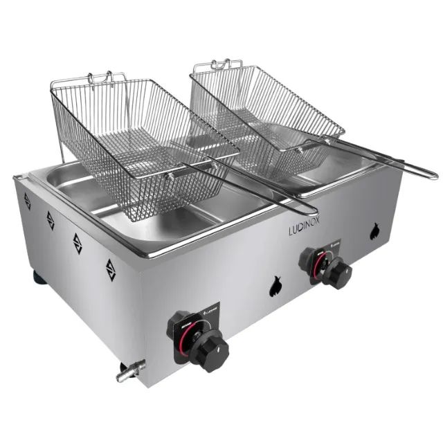 Fritadeira INOX, 2 cubas de 10 litros, NOVA, a gás e entrega GRÁTIS*