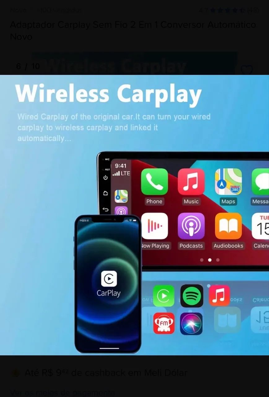 Adaptador CarPlay 2 em 1 conversor automático  - Foto 2