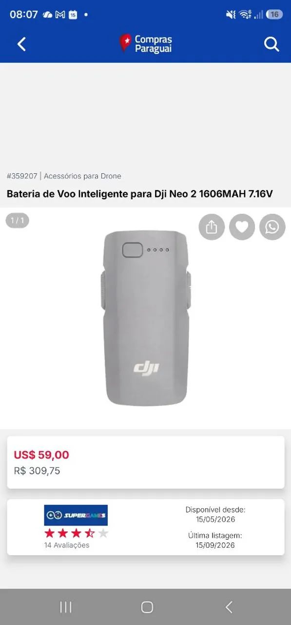Bateria Original DJI Neo 2 - Nova, Sem Uso!!!  - Foto 3