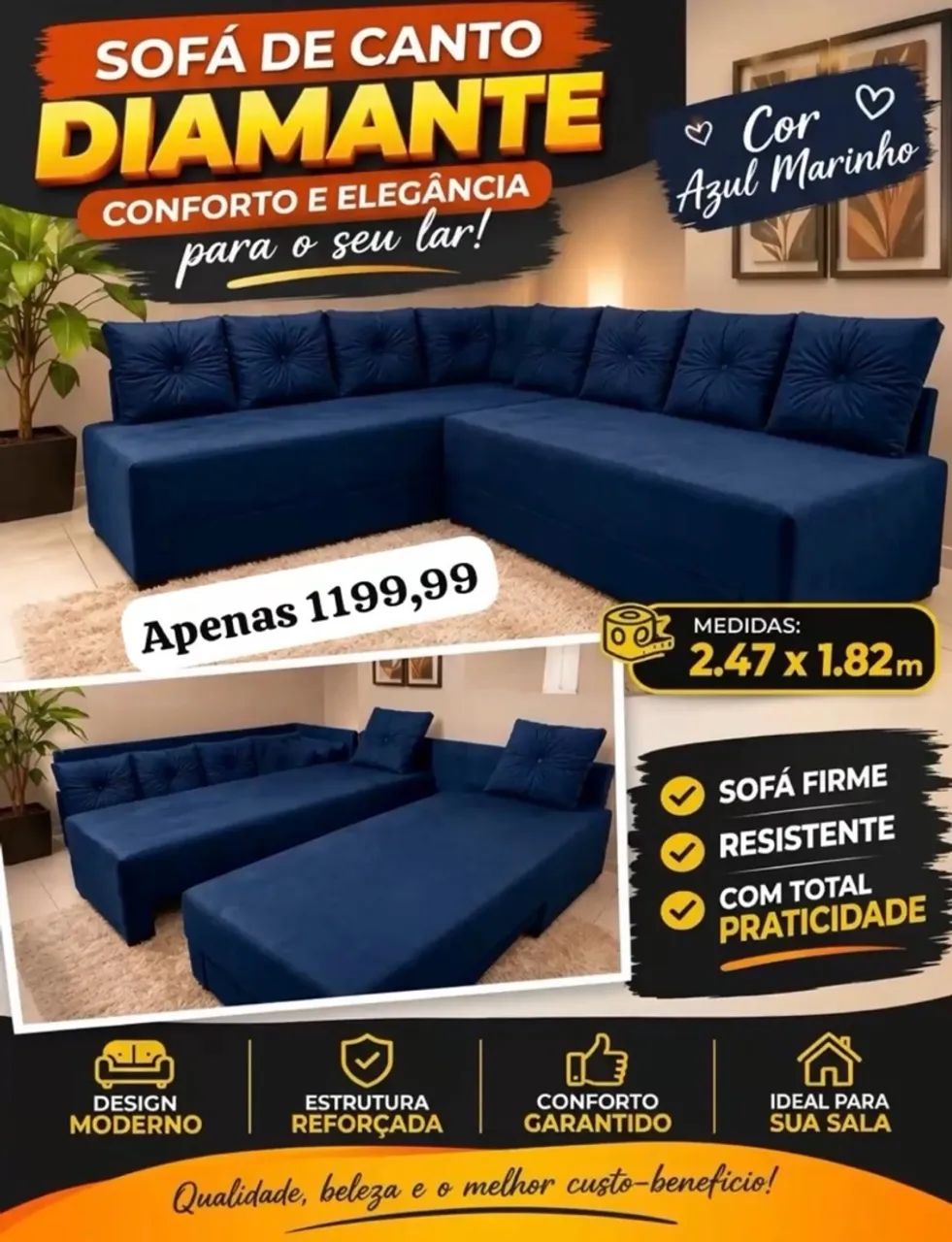 SOFÁ DE CANTO DIAMANTE !! Entrega rápida, PAGUE NA ENTREGA  - Foto 4