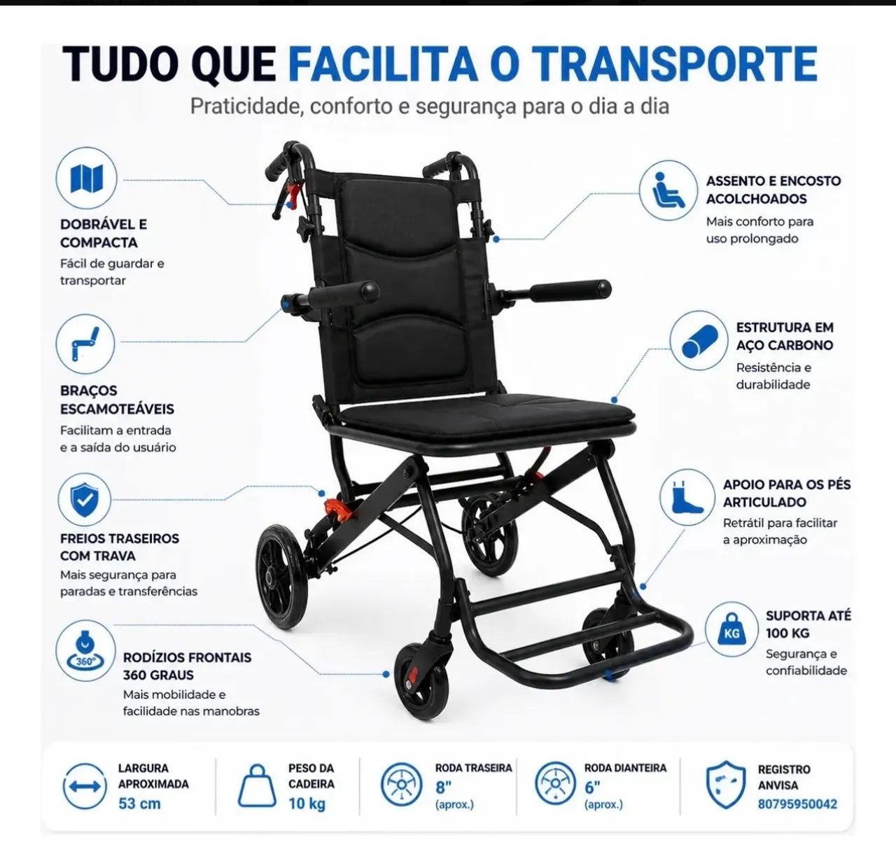 Cadeira de rodas de transporte - dobrável  - Foto 2