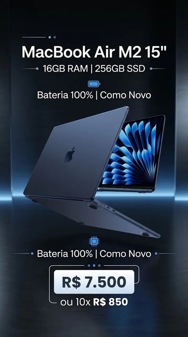 MacBook Air M2 15 polegadas 16GB / 256GB - Midnight - Bateria 100