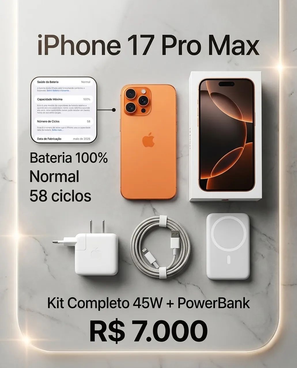 iPhone 17 Pro Max (Laranja) + Acessórios 