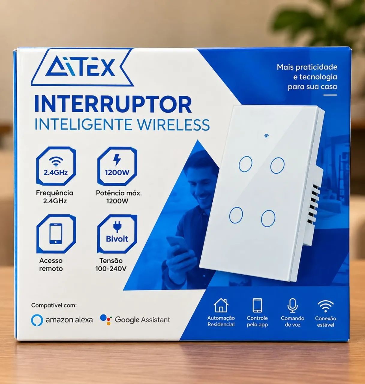 Interruptor inteligente wireless AITEK 2 teclas Alpha 100-2 - Foto 2