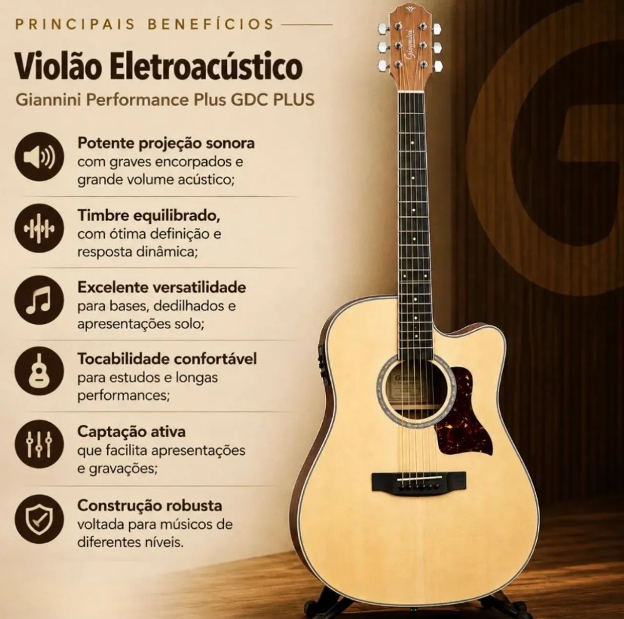 Violão Eletroacústico Giannini Performance Plus Gdc Plus Aço - Foto 3