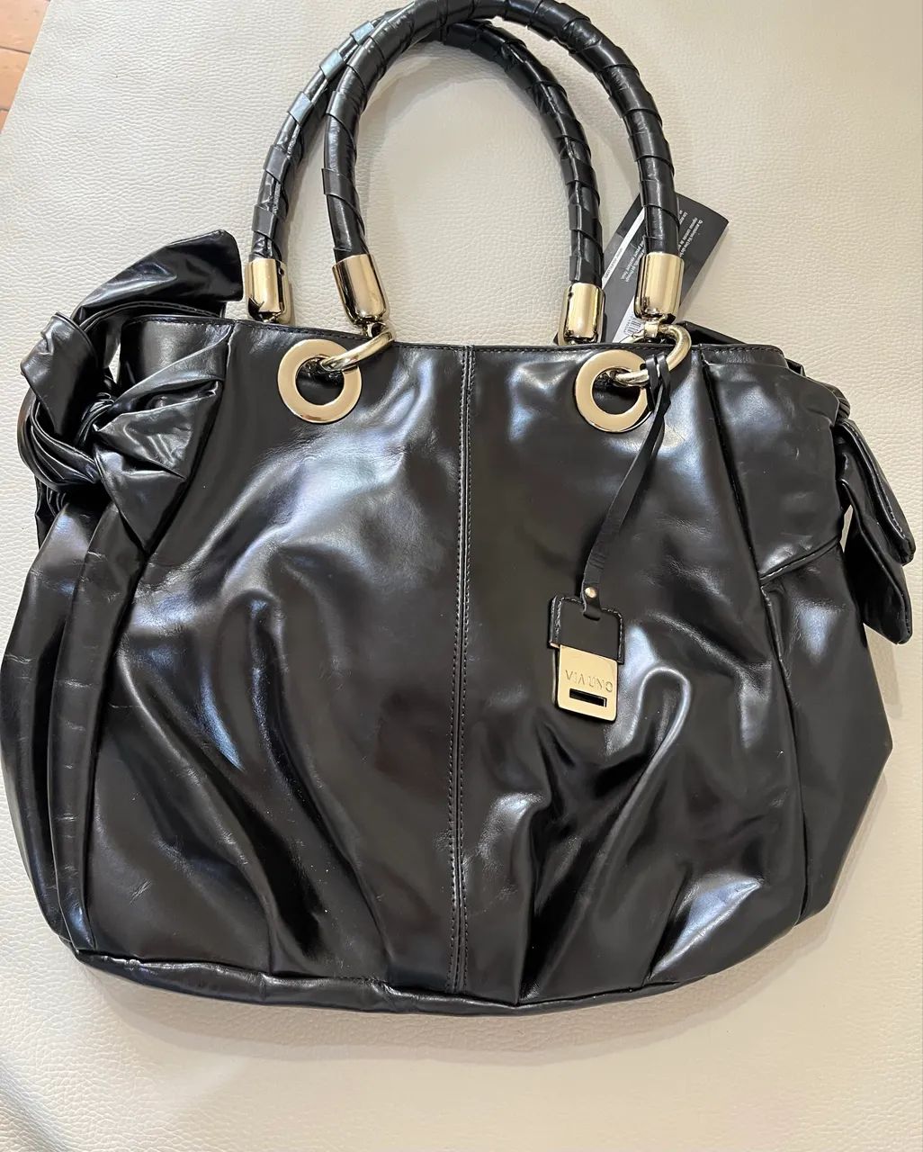 Bolsa couro vitelo preto VIAUNO novo  - Foto 3