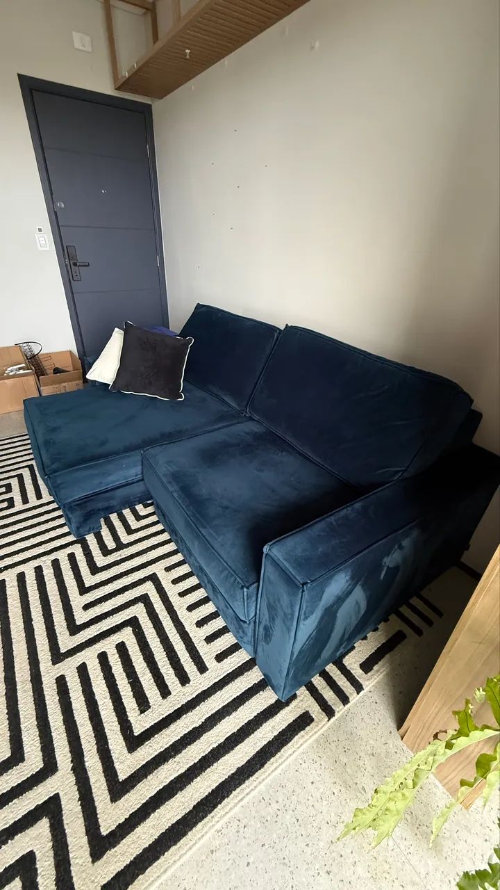 Sofá Karams Retrátil 2,20 m | Veludo Azul | Excelente Estado - Foto 5