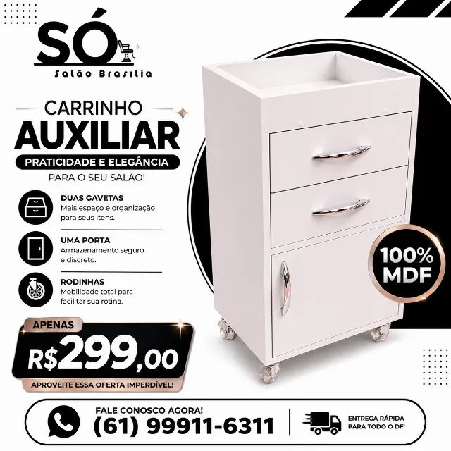 Carrinho Auxiliar Profissional 100% MDF - Apenas R$299!