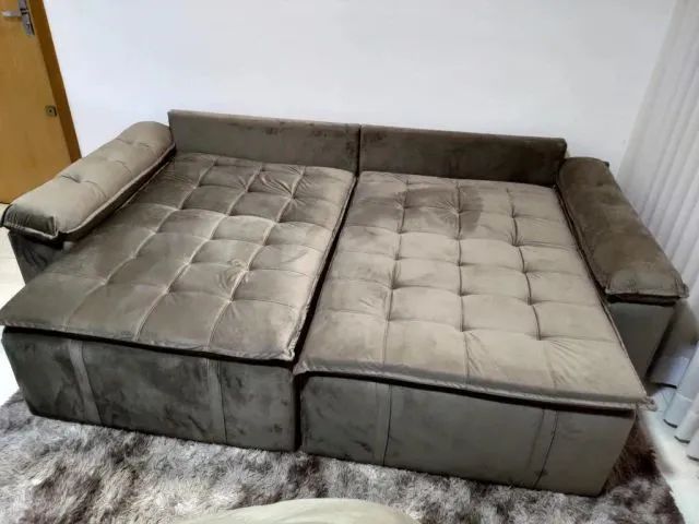 Sofá Cama Retrátil e Reclinável 4 Lugares 240cm Veludo com Molas Palmeira - Foto 4
