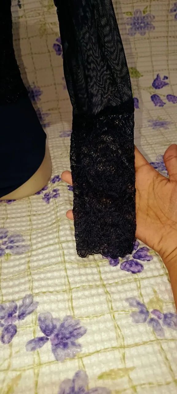 body feminino preto renda e tule p - Foto 3