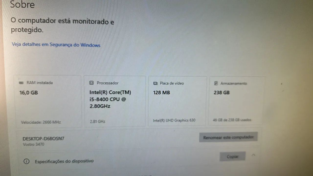 Dell vostro i5 oitava geração completo tela 20 polegadas ssd 256 loja com garantia  - Foto 3
