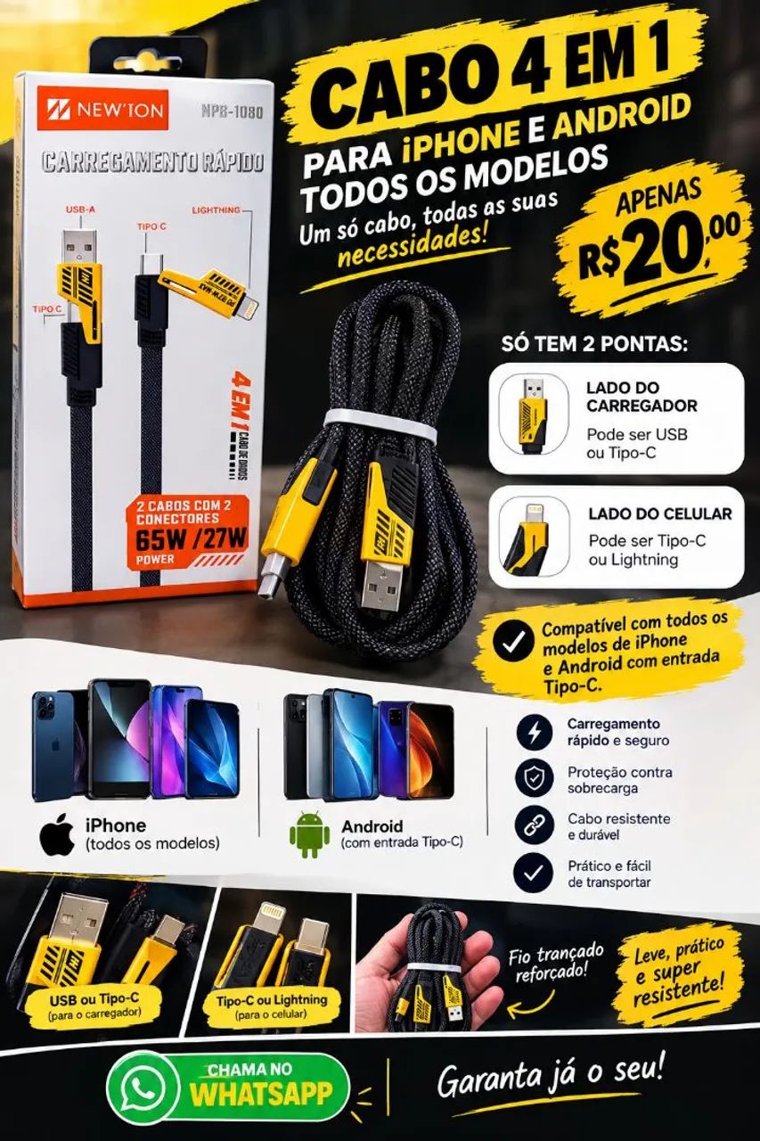 PROMOÇÃO CABO iPhone Android 4 em 1