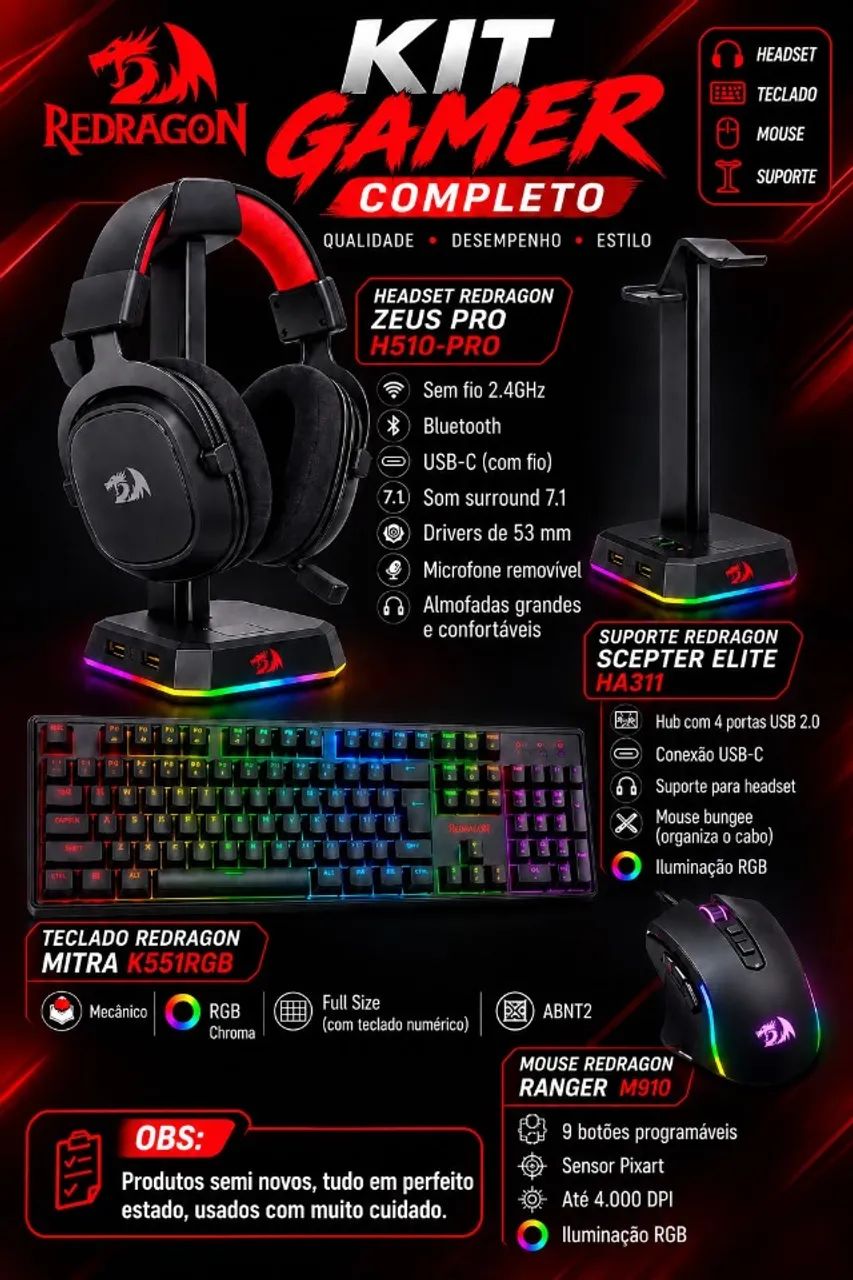 Vendo CPU/ PC GAMER e periféricos REDRAGON - Foto 2
