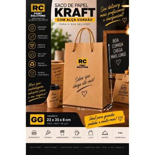 Sacola delivery/presentes com alça de cordão MINI/PP/P/M - Kraft Liso 90g - Foto 2