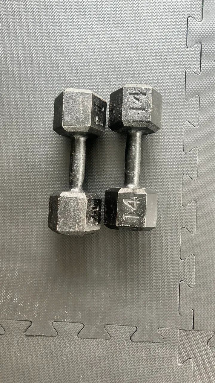 Dumbell Sextavado de Ferro Fundido Pintado - 14 Kg