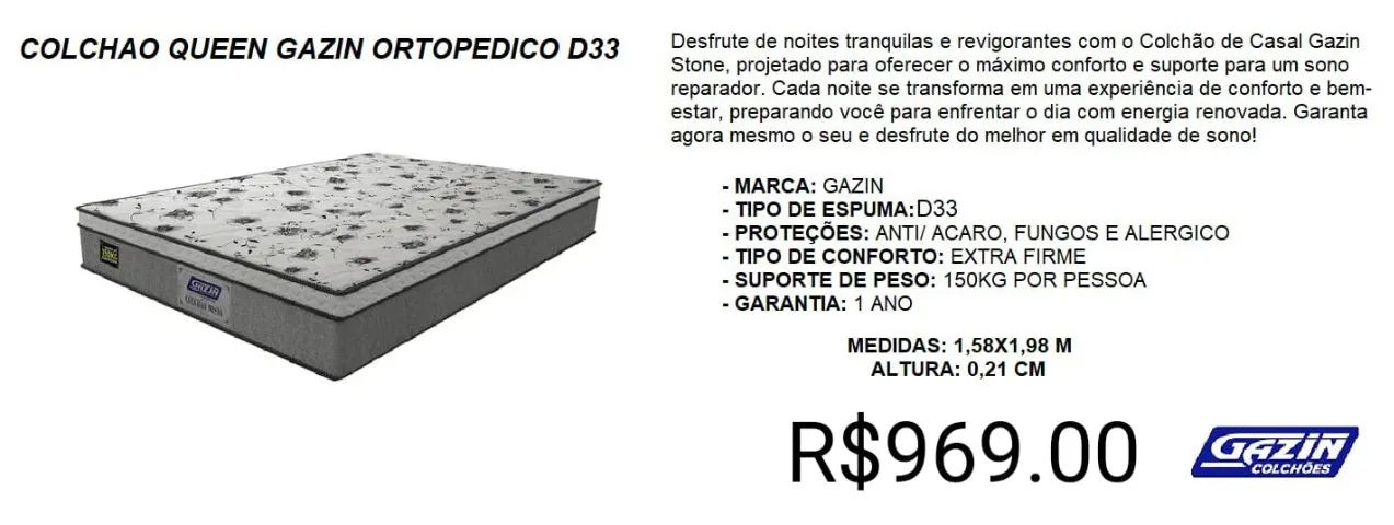 COLCHÃO QUEEM GAZIN A PRONTA-ENTREGA 
