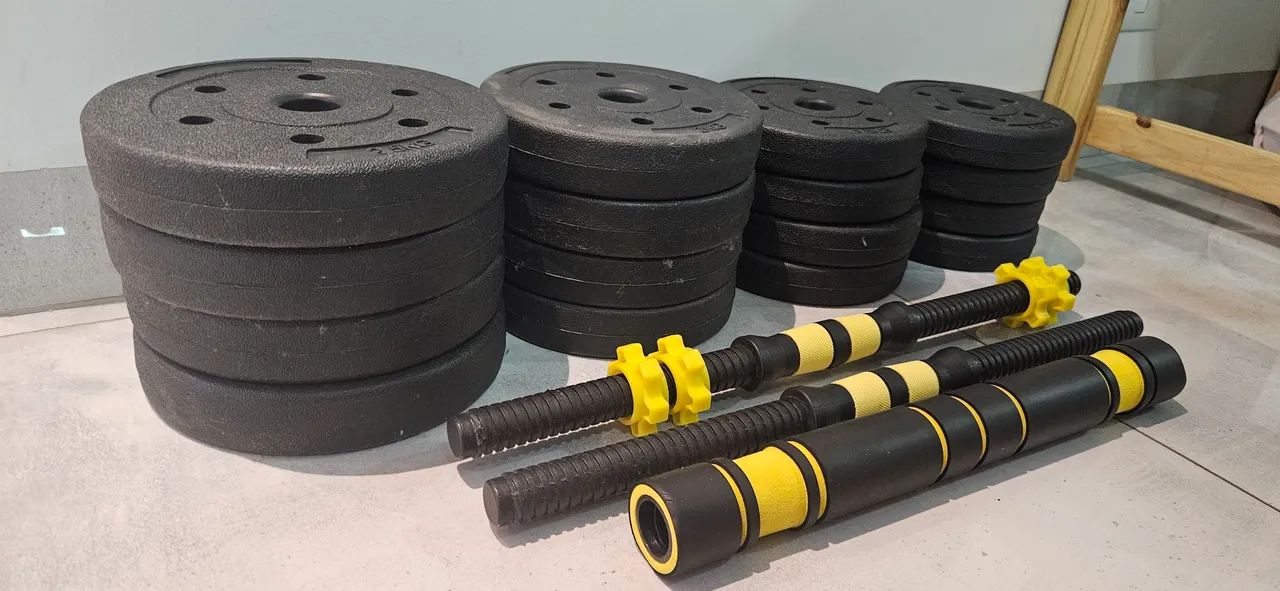Kit de halteres e barras para exercícios 