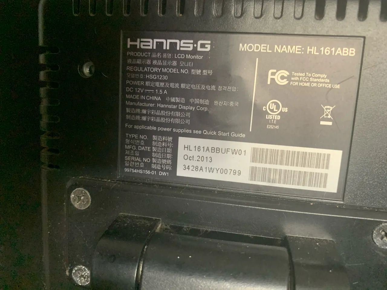 Monitor Hanns.G modelo HL161ABB 15 polegadas 