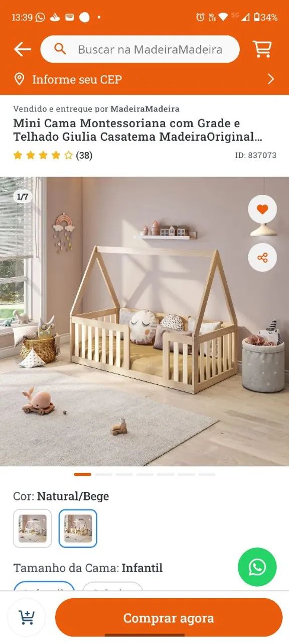 Mini Cama Montessoriana com telhado