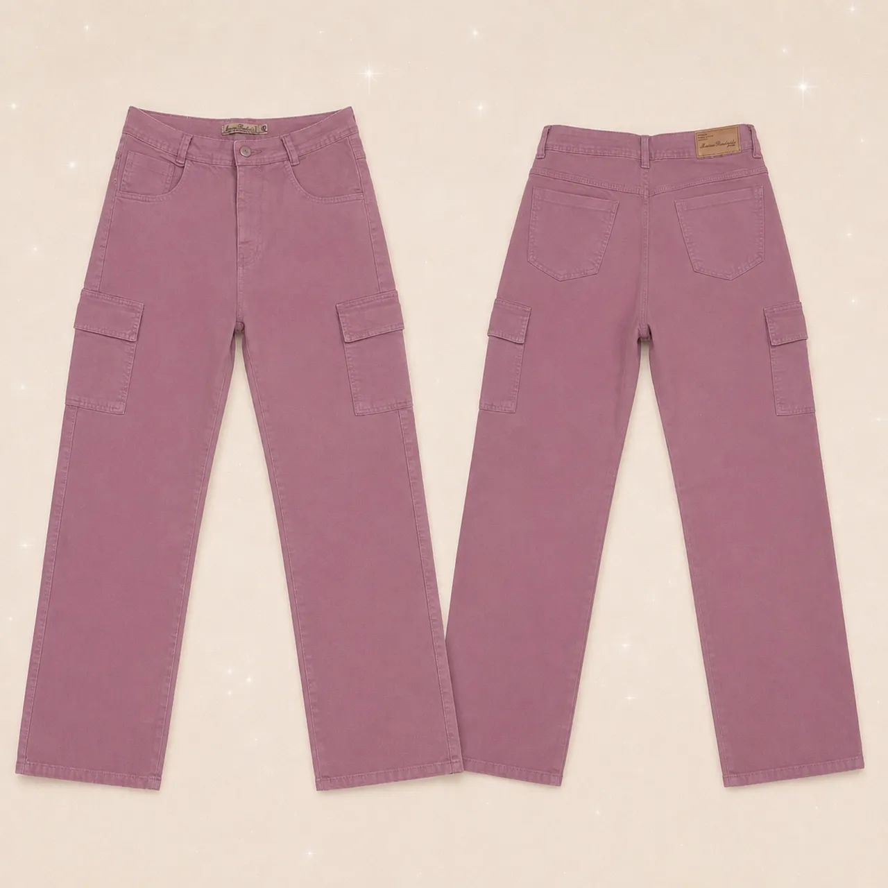 CALÇA JEANS CARGO ROSA MALVA  - Foto 2