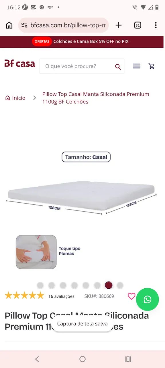 Pillow Top Casal