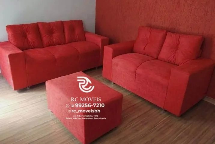 Sofá 2 e 3 assentos com Puff Suede D33 Confortável Direto da Fábrica