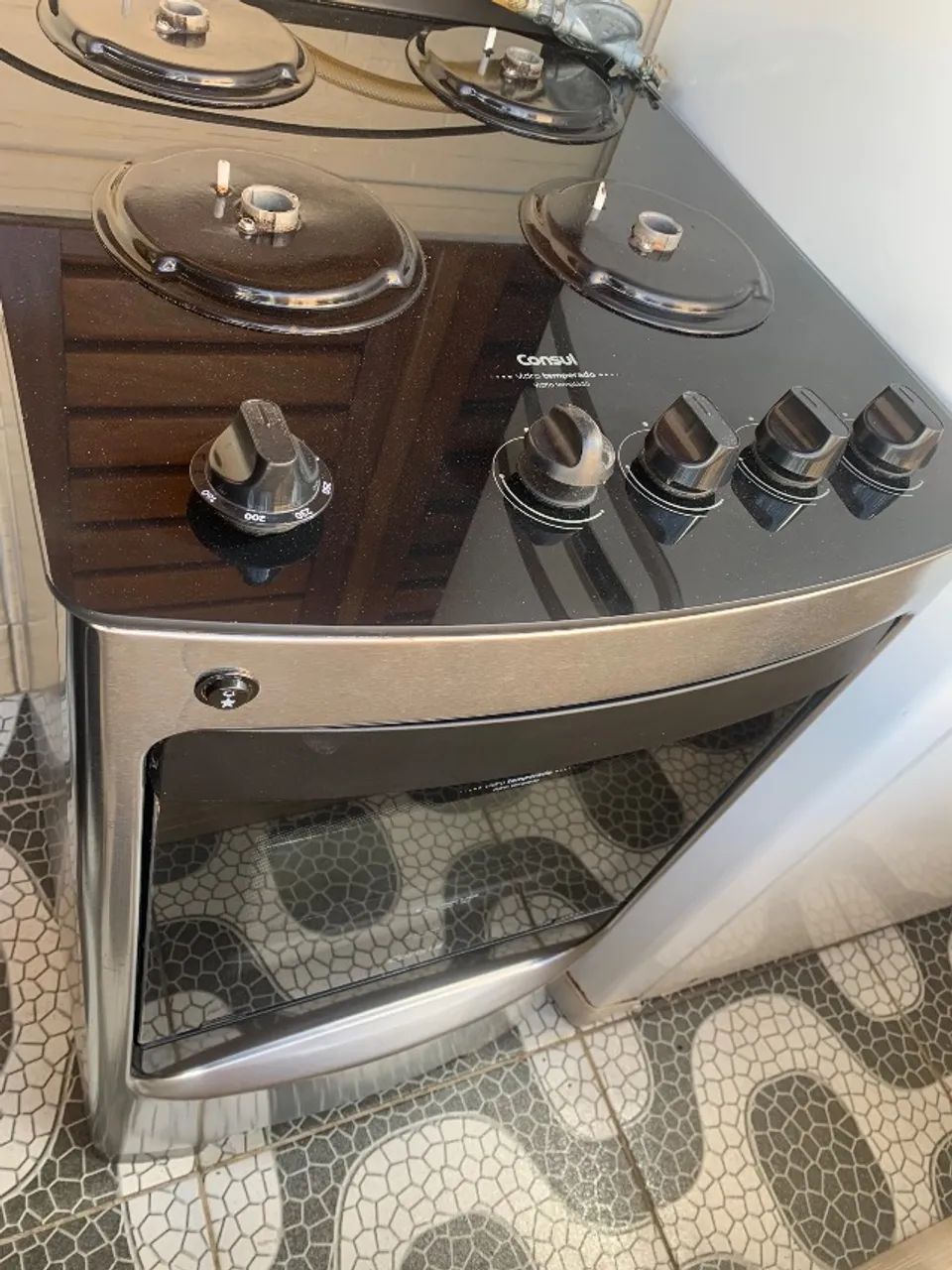 Fogão cônsul 4 bocas inox com mesa de vidro
