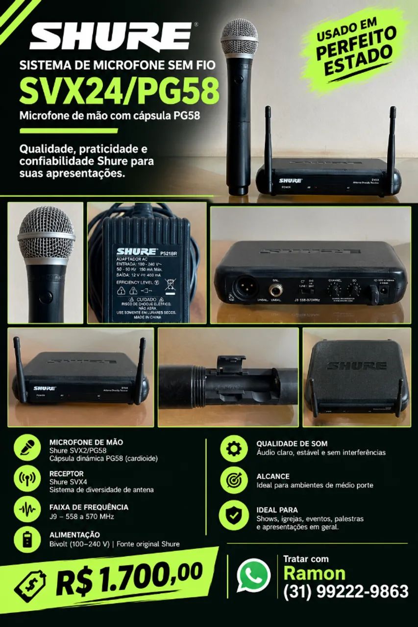 Microfone Sem Fio Shure PG58