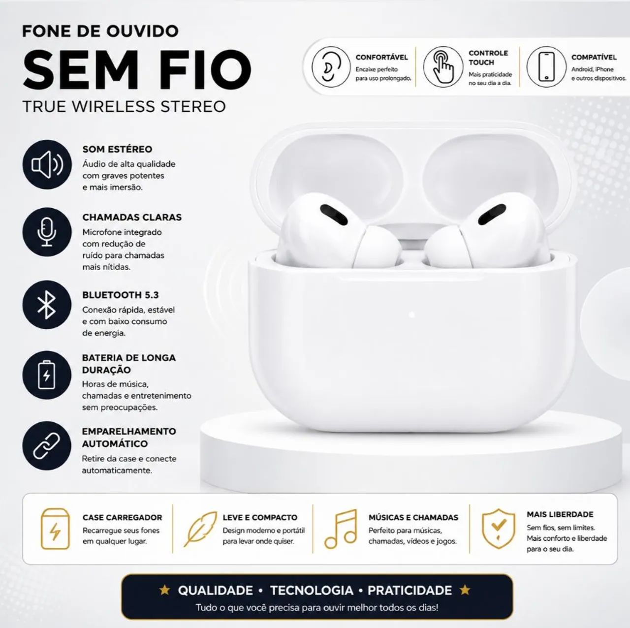 Fone Bluetooth Sem Fio - Liberdade e praticidade no seu dia a dia! - Foto 4