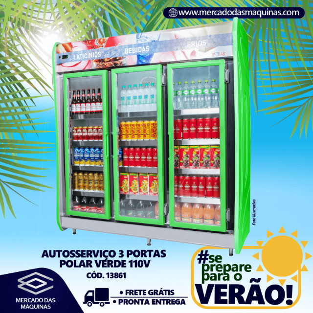 Expositor refrigerado de bebidas autosserviço 3 portas Novo Frete Grátis