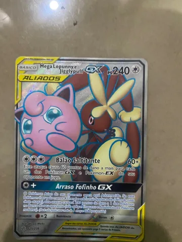 Carta Pokemon Mega Lopunny e Jigglypuff GX Full Art Aliados