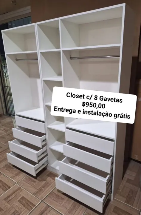Closet com 8 Gavetas - Branco - Novo COM FUNDO