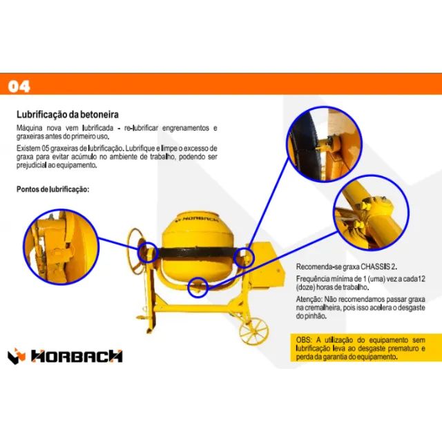 Betoneira Elétrica Horbach 400l Com Motor 2cv 4 Polos Monofásica 27rpm - Foto 5