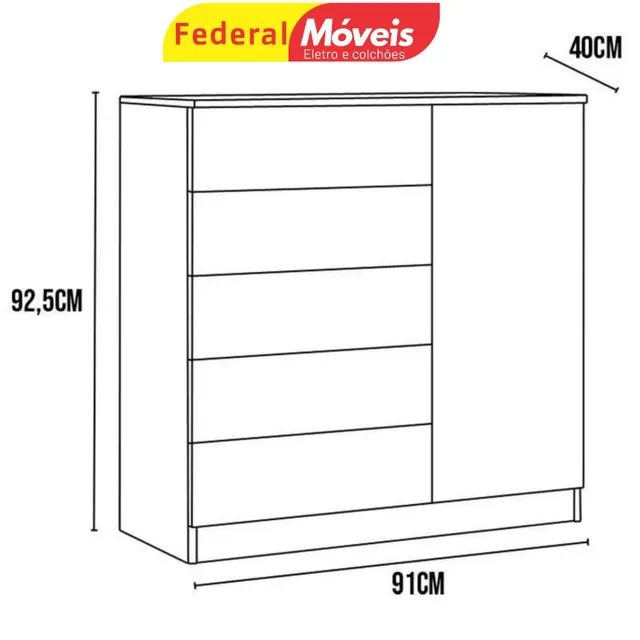 Cômoda 5 Gavetas 1 Porta  - Foto 2