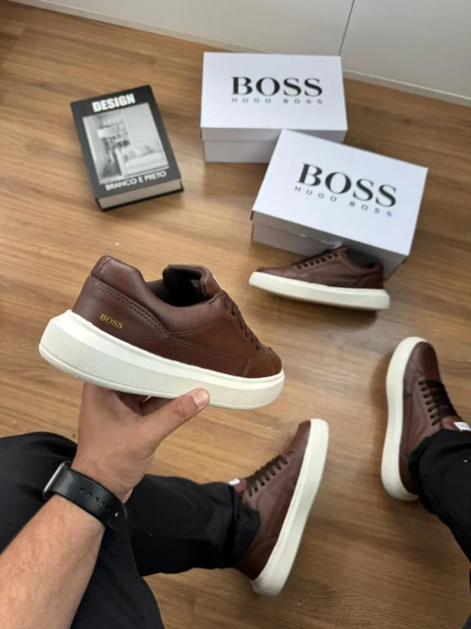 Sapatênis Hugo Boss Courino Marrom  - Foto 4