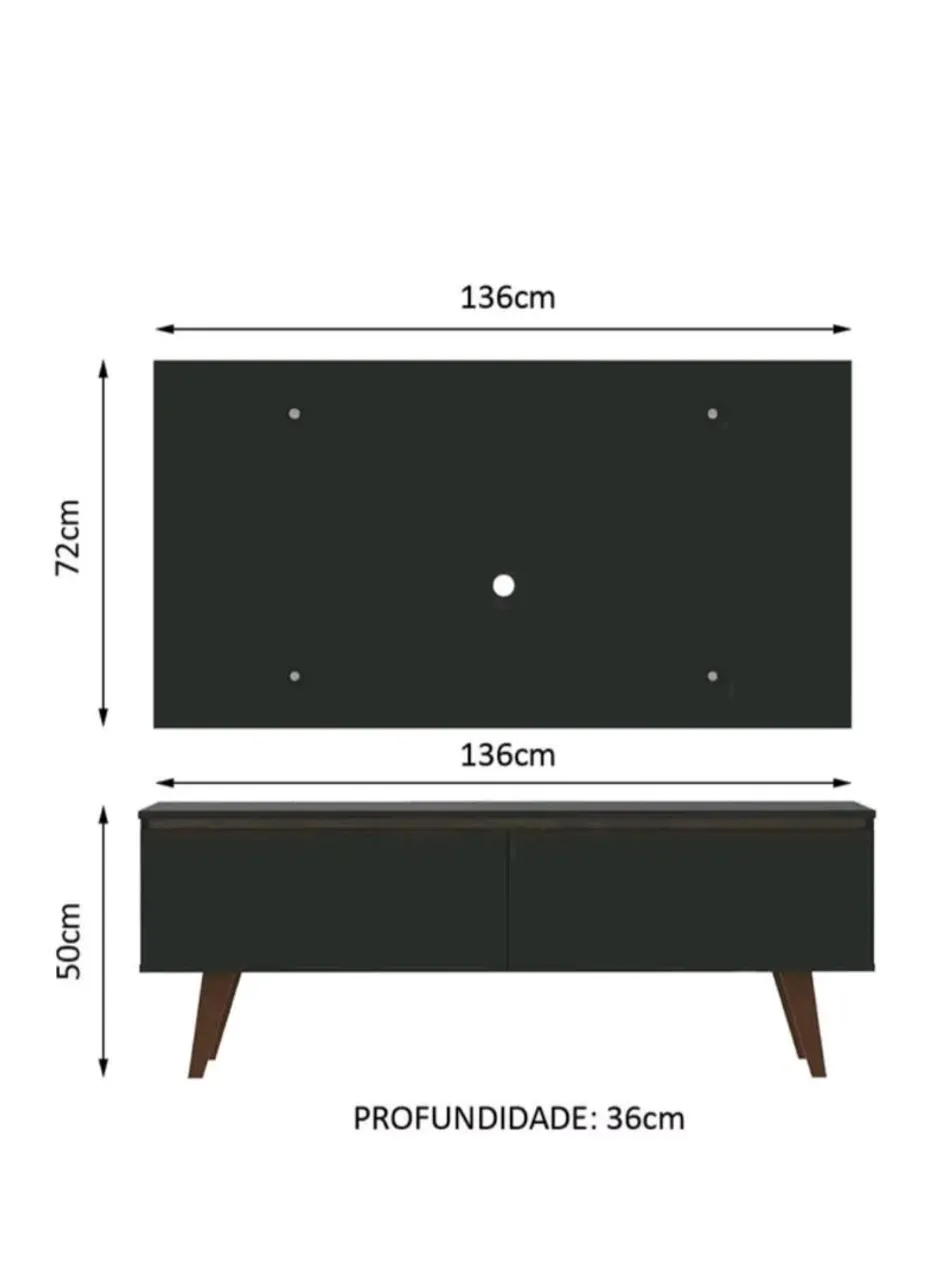 Painel para TV 136cm com Rack 50cm e profundidade 36cm