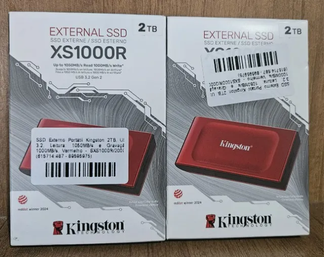 ssd externo kingston xs1000 2tb usb 3.2 gen 2x2 leitura 1050 mb/s e gravaçao 1000mb/s novo