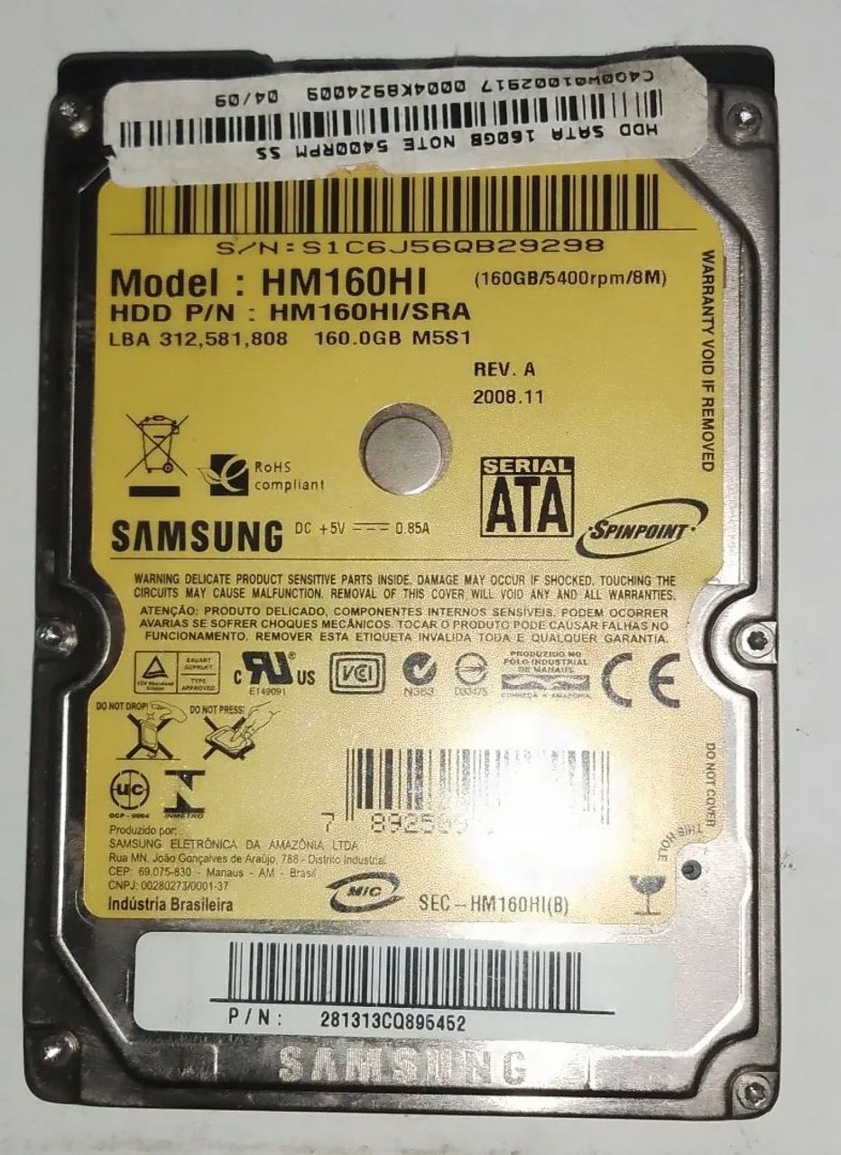 HD notebook (2,5") Samsung 160 Gb