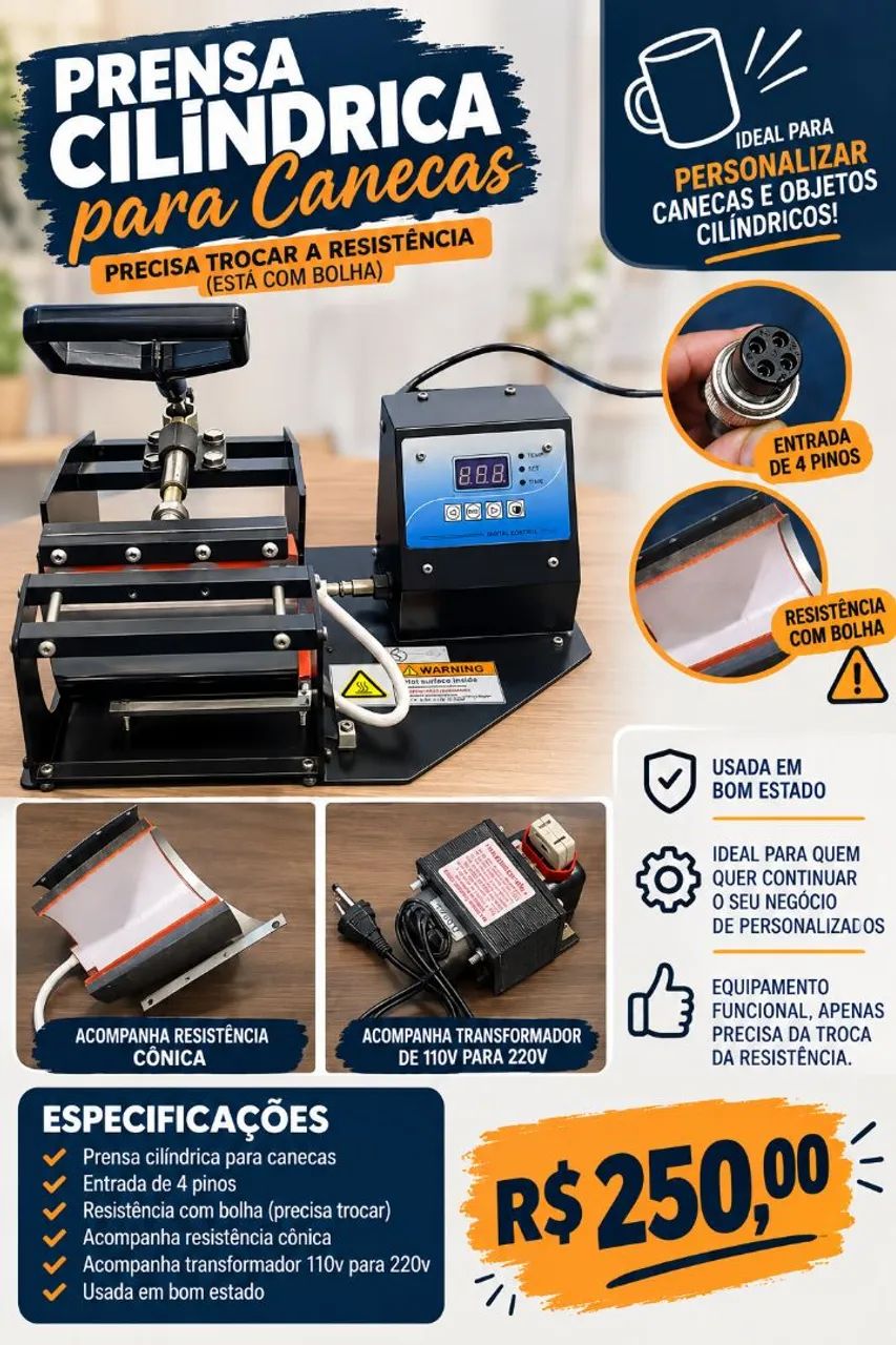 Prensa de caneca cilíndrica e cônica - Usada