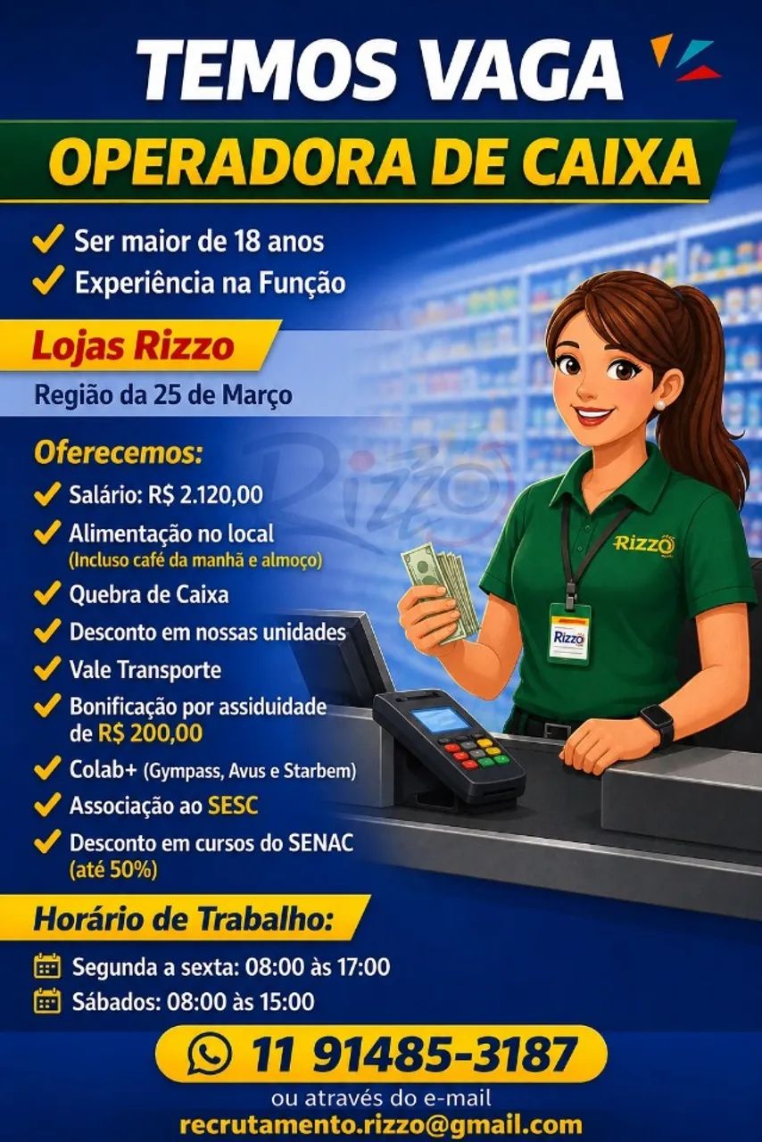 VAGAS LOJAS RIZZO - Foto 2