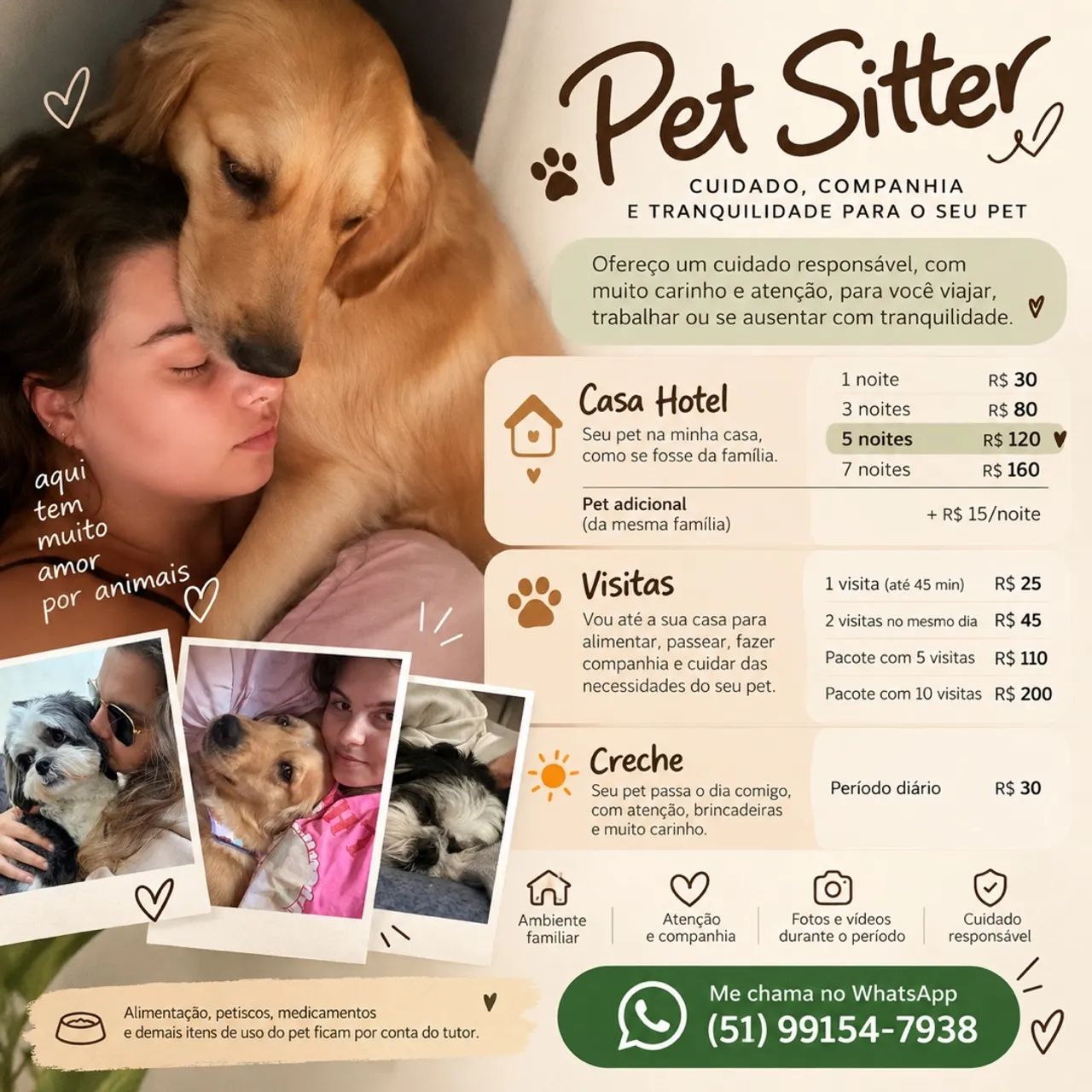 Pet sitter confiável e acessível 