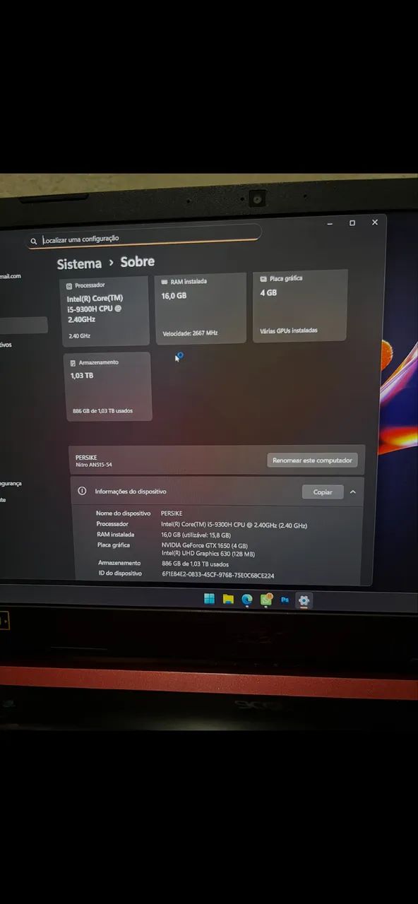 Notebook Gamer Nitro 5 GTX 1650 16GB RAM SSD - Foto 2