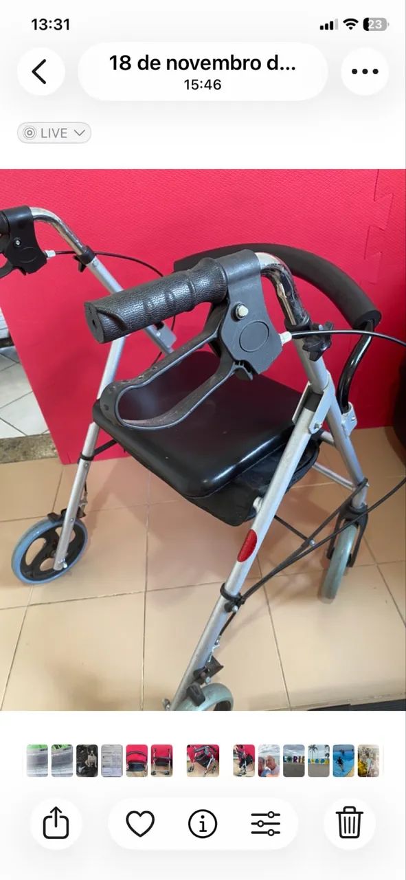 Andador com freio e cadeira para descanso