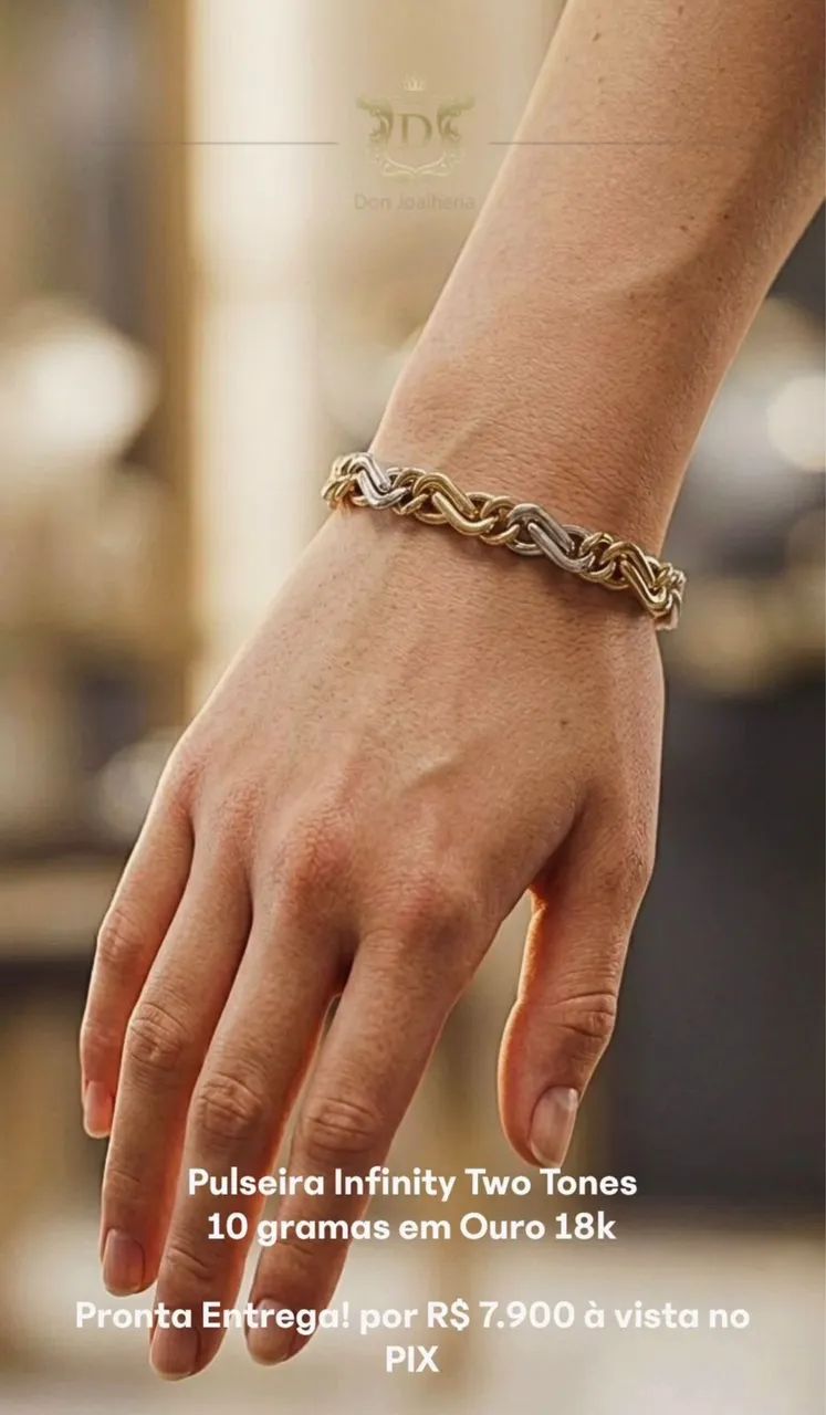 Pulseira Italiana Infinity 2 Tons em Ouro 18K 750