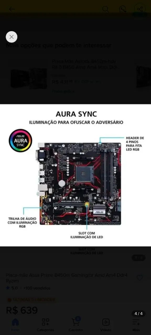 Placa mãe gigabyte 450m gaming + ASUS B450 DDR 4 Raízen  - Foto 2