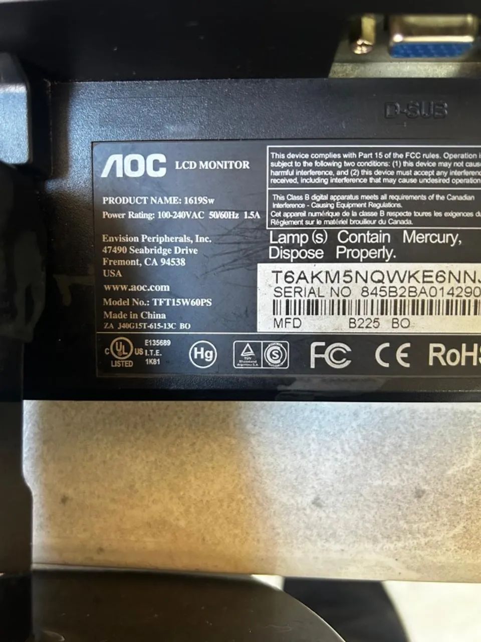 Monitor AOC 15" Modelo 1619SW VGA - Foto 2