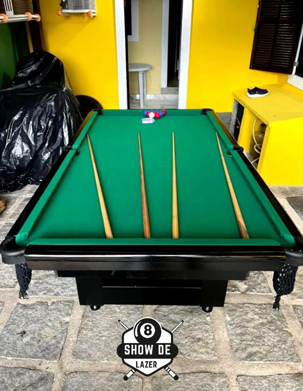 Sinuca De Rede Super Luxo Preta Forração Verde 